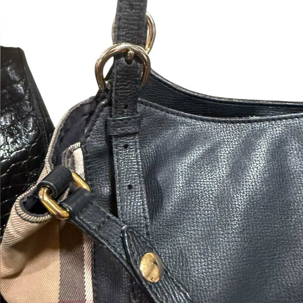 Burberry London Nova Check Black Leather Large Shoulder Tote Bag - Picture 4 of 13